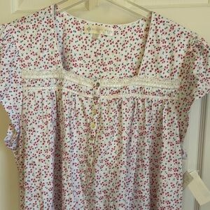 Eileen West White and Pink Floral Nightgown